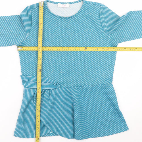 Savida Women's Blue Striped Long Sleeve Wrap Blouse Size 12