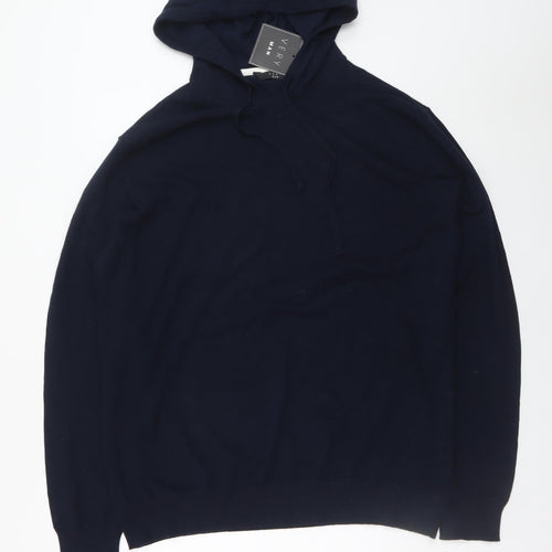 Very Man Navy Blue Cotton Blend Pullover Hoodie 2XL Men's Casual Knitwear