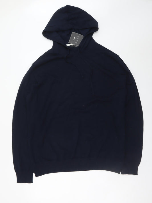 Very Man Navy Blue Cotton Blend Pullover Hoodie 2XL Men's Casual Knitwear