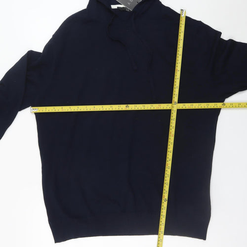 Very Man Navy Blue Cotton Blend Pullover Hoodie 2XL Men's Casual Knitwear