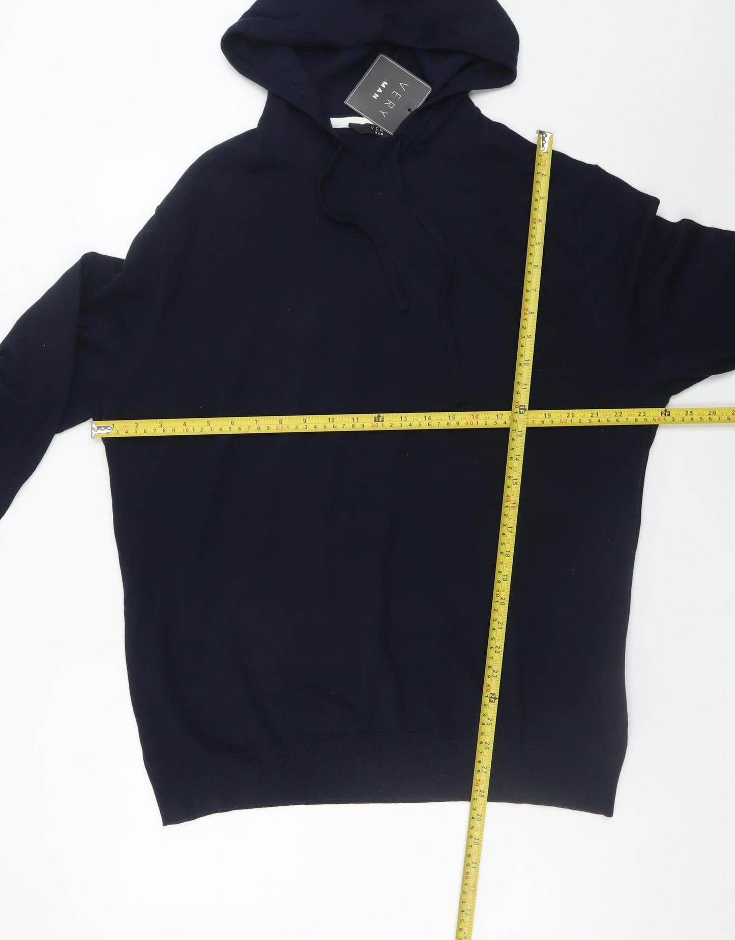 Very Man Navy Blue Cotton Blend Pullover Hoodie 2XL Men's Casual Knitwear