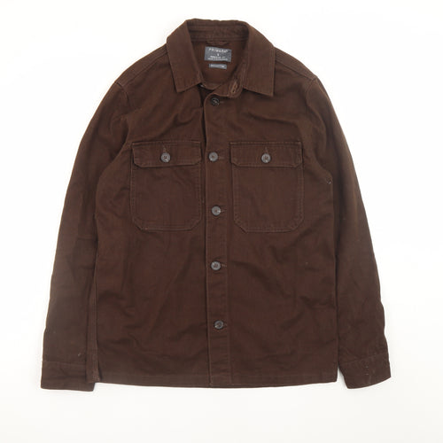 Primark Men Brown Cotton Regular Fit Button Jacket Size S