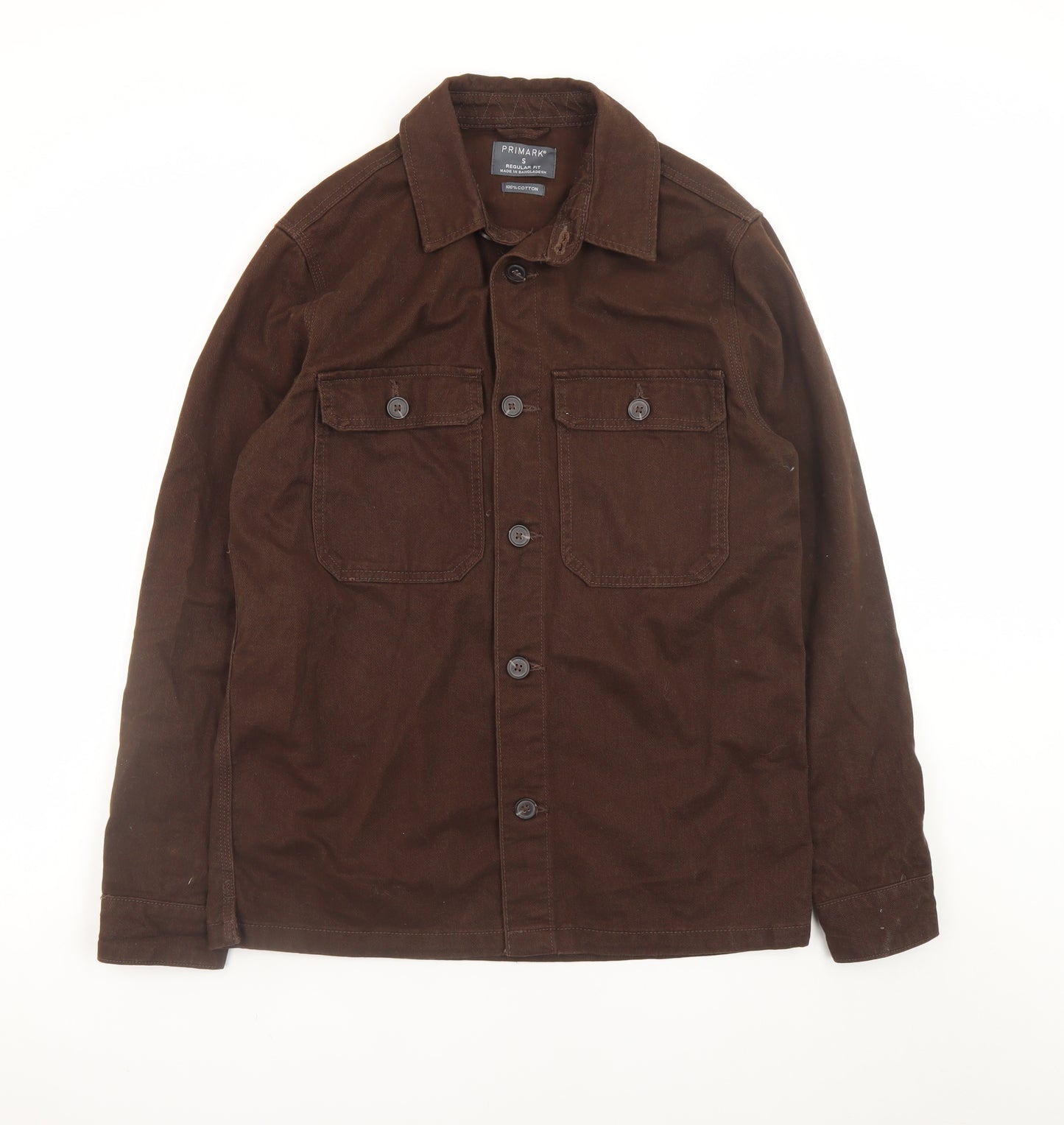 Primark Men Brown Cotton Regular Fit Button Jacket Size S