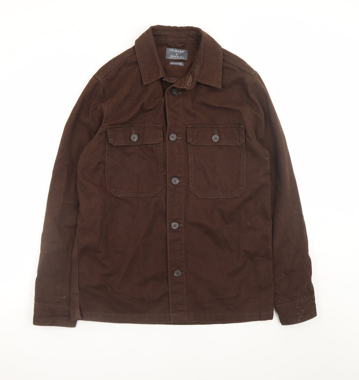 Primark Men Brown Cotton Regular Fit Button Jacket Size S
