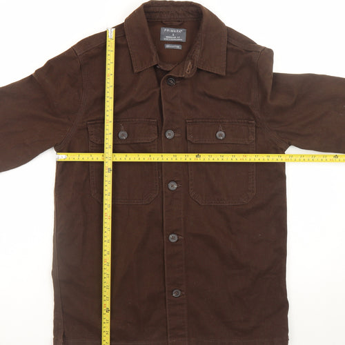Primark Men Brown Cotton Regular Fit Button Jacket Size S