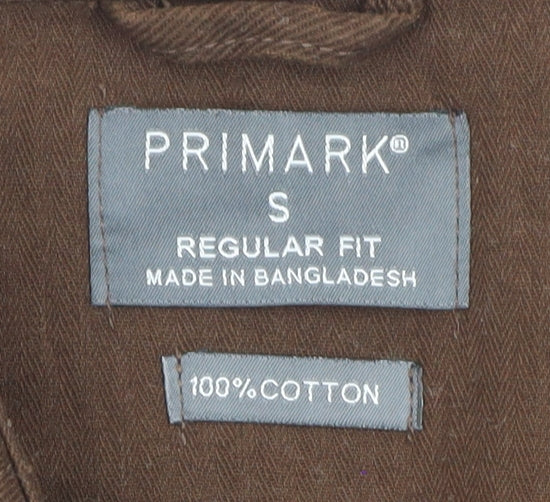 Primark Men Brown Cotton Regular Fit Button Jacket Size S