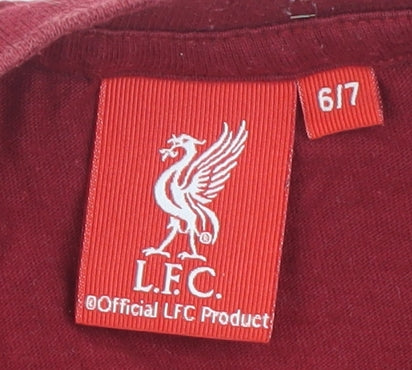 LFC Boys Red 6-7 Years Cotton Short Sleeve Football T-Shirt