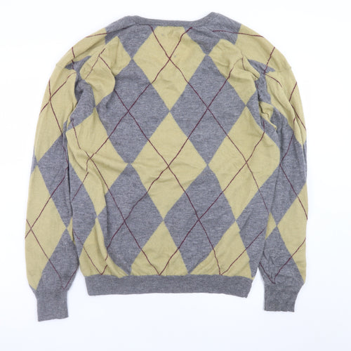 Zara Men Grey Argyle Wool V-Neck Jumper Size M