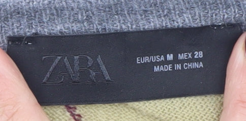 Zara Men Grey Argyle Wool V-Neck Jumper Size M