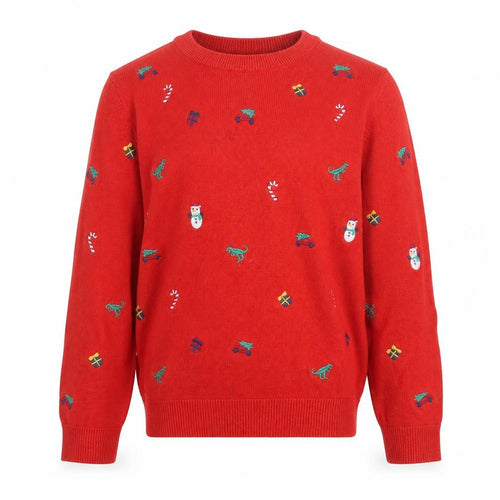 H&M Boys Red Christmas Jumper 4-6 Years Cotton Crew Neck Snowman Fair Isle