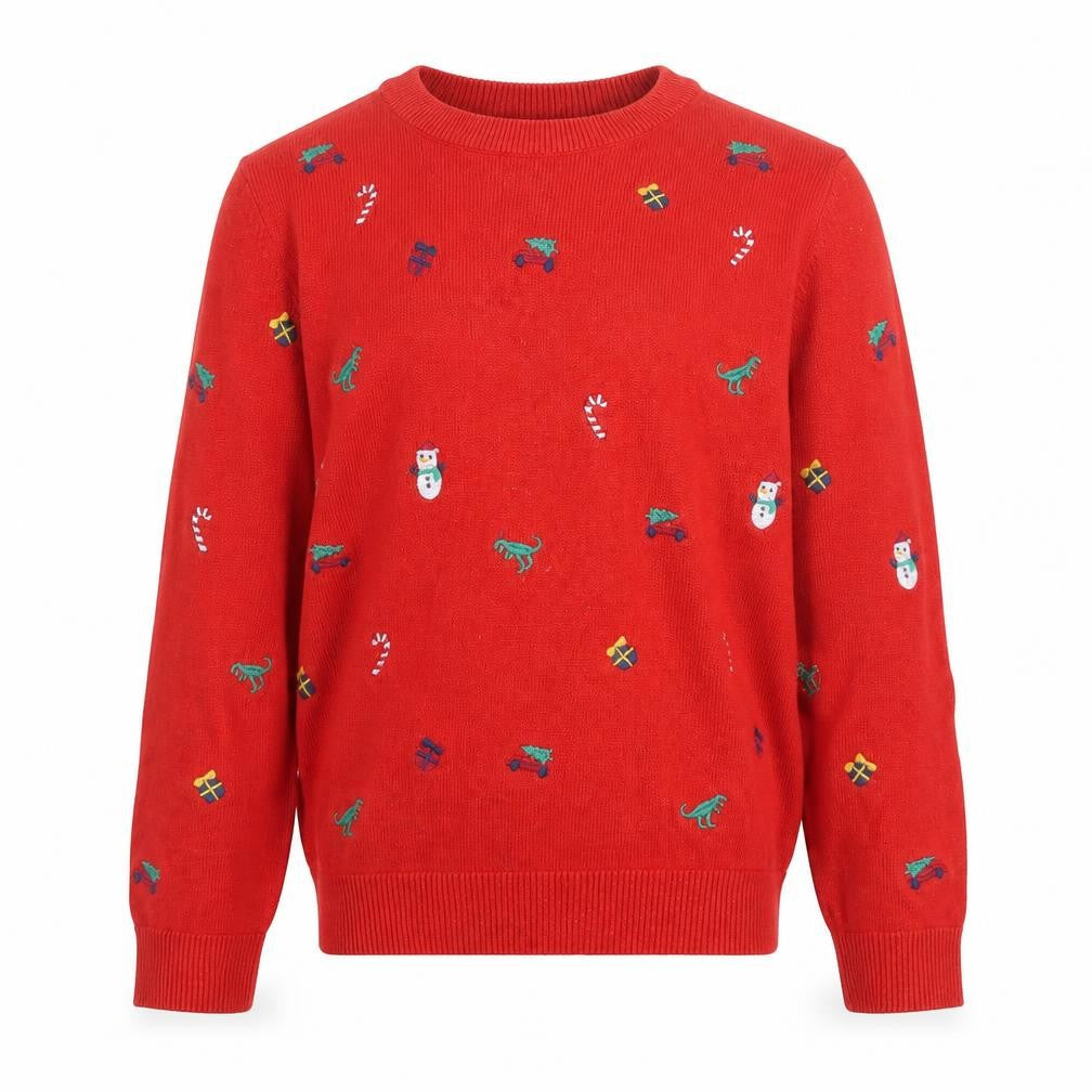 H&M Boys Red Christmas Jumper 4-6 Years Cotton Crew Neck Snowman Fair Isle