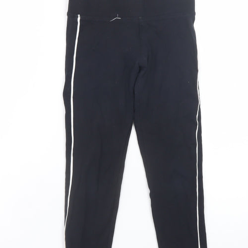 Marks and Spencer Girls Black Ankle Leggings 7 Years Cotton Stretch Side Stripe
