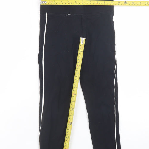 Marks and Spencer Girls Black Ankle Leggings 7 Years Cotton Stretch Side Stripe