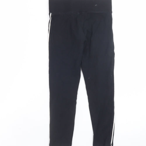 Marks and Spencer Girls Black Ankle Leggings 7 Years Cotton Stretch Side Stripe