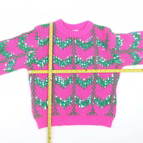 Savida Womens Pink Green Sequin Knit Jumper Medium
