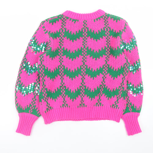 Savida Womens Pink Green Sequin Knit Jumper Medium
