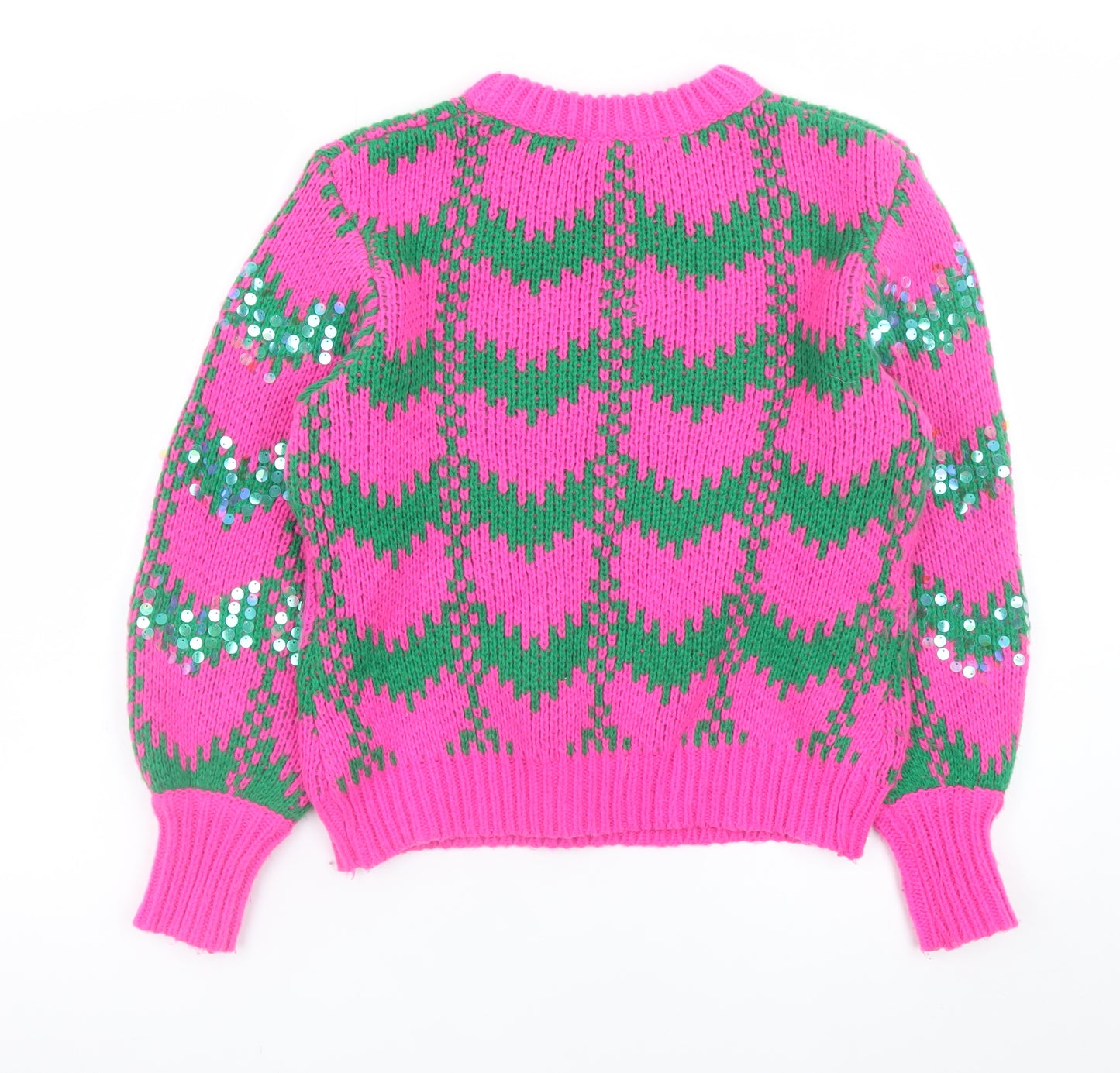 Savida Womens Pink Green Sequin Knit Jumper Medium