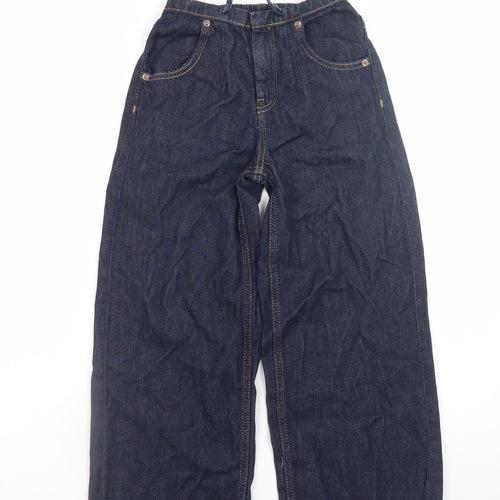 Zara Girls Blue Wide-Leg Jeans 8-9 Years Adjustable Waist Denim