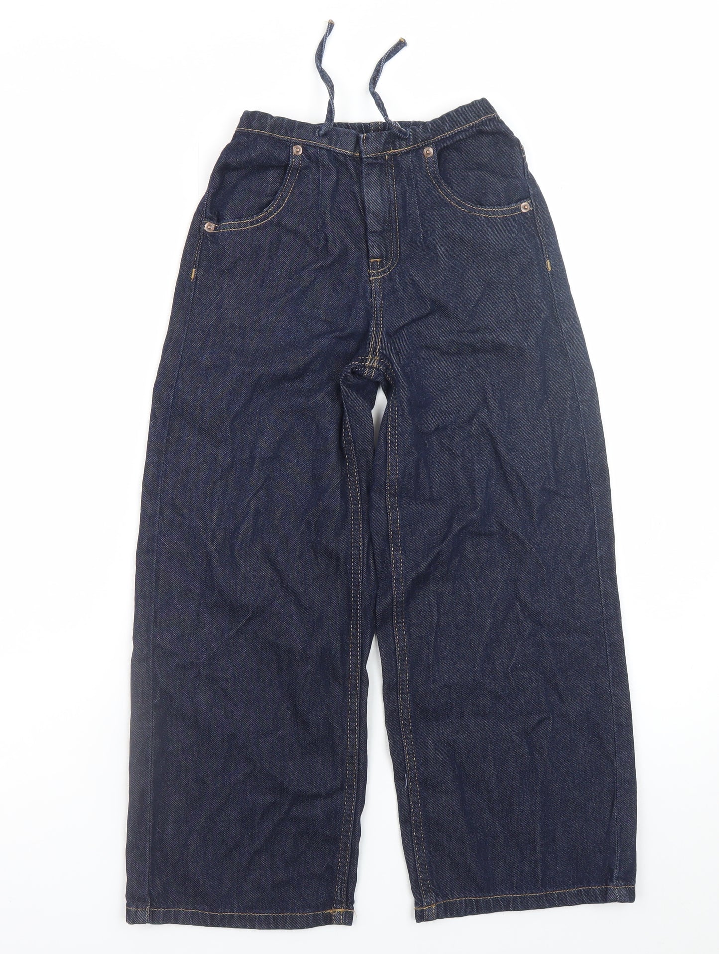 Zara Girls Blue Wide-Leg Jeans 8-9 Years Adjustable Waist Denim