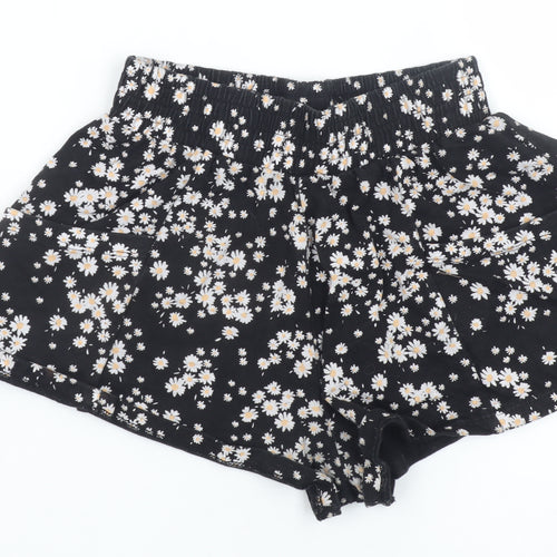 Next Girls Black Floral Daisy Print Cotton Shorts Size 7 Years