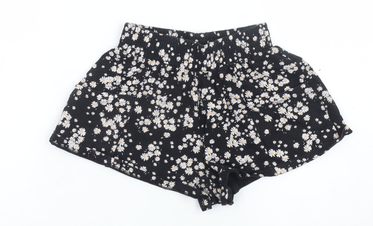 Next Girls Black Floral Daisy Print Cotton Shorts Size 7 Years