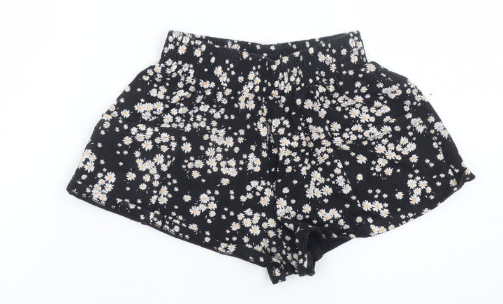 Next Girls Black Floral Daisy Print Cotton Shorts Size 7 Years