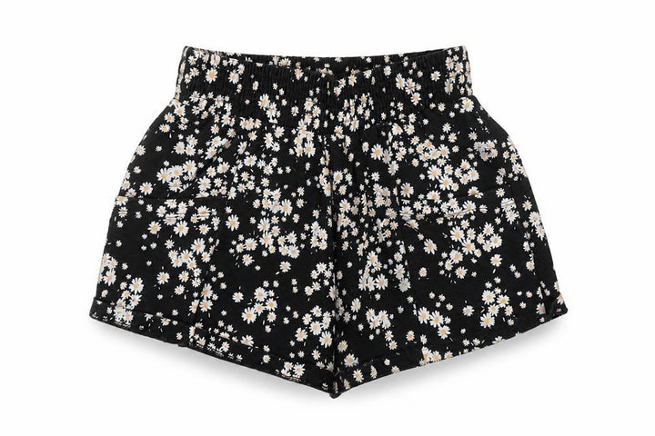 Next Girls Black Floral Daisy Print Cotton Shorts Size 7 Years