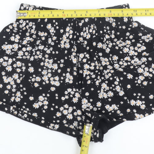 Next Girls Black Floral Daisy Print Cotton Shorts Size 7 Years