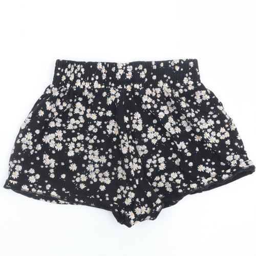 Next Girls Black Floral Daisy Print Cotton Shorts Size 7 Years