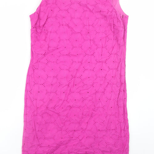 Marks and Spencer Per Una Pink Sleeveless Embroidered Cotton Shift Dress Size 14