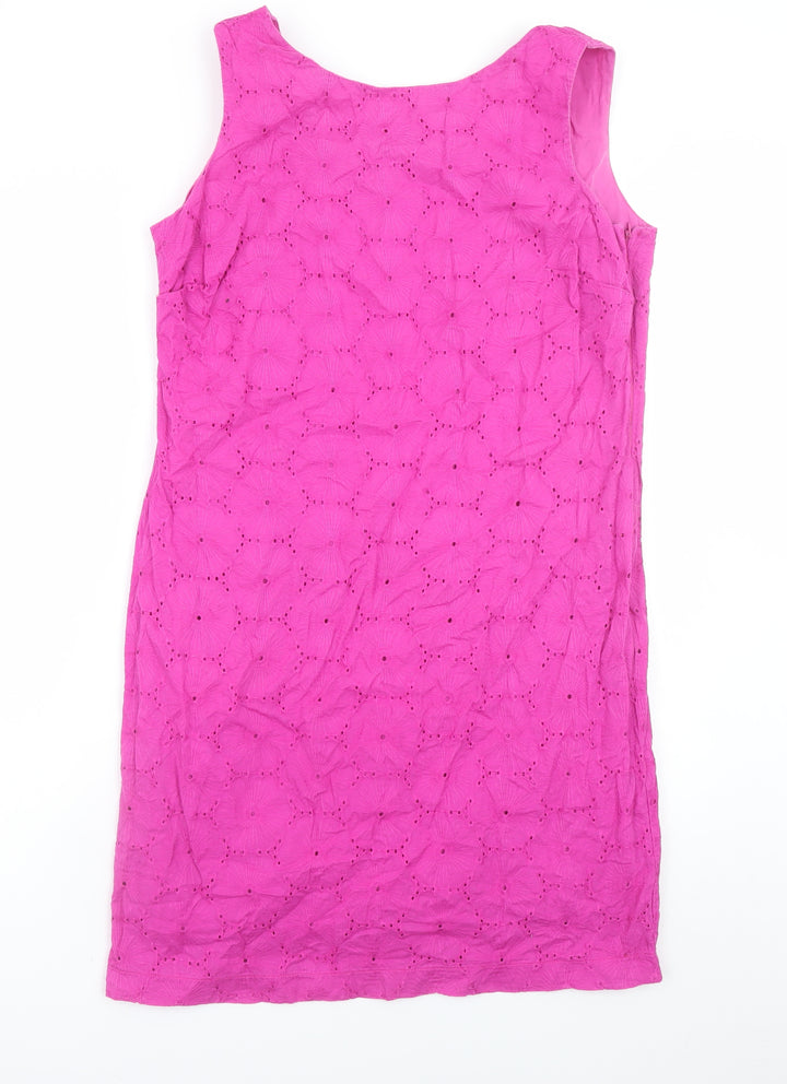 Marks and Spencer Per Una Pink Sleeveless Embroidered Cotton Shift Dress Size 14