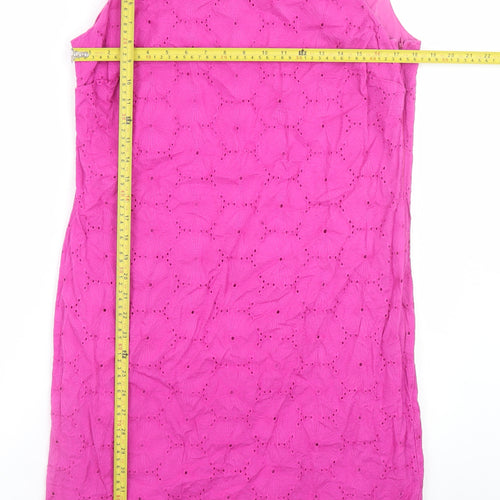 Marks and Spencer Per Una Pink Sleeveless Embroidered Cotton Shift Dress Size 14