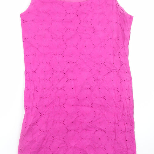 Marks and Spencer Per Una Pink Sleeveless Embroidered Cotton Shift Dress Size 14