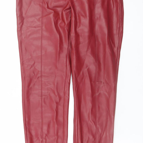 Zara Women Red Faux Leather Skinny Leggings L