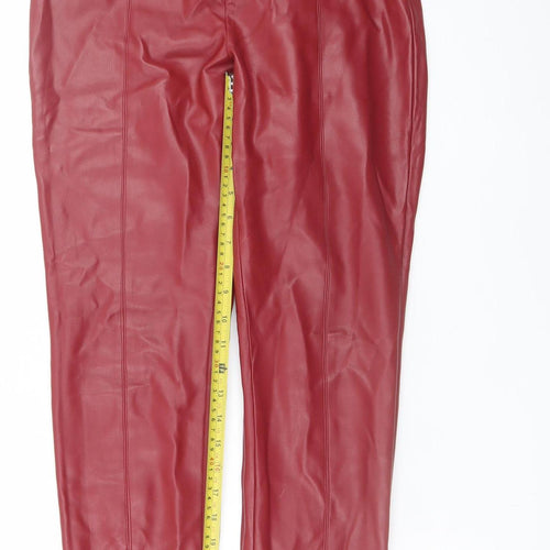 Zara Women Red Faux Leather Skinny Leggings L