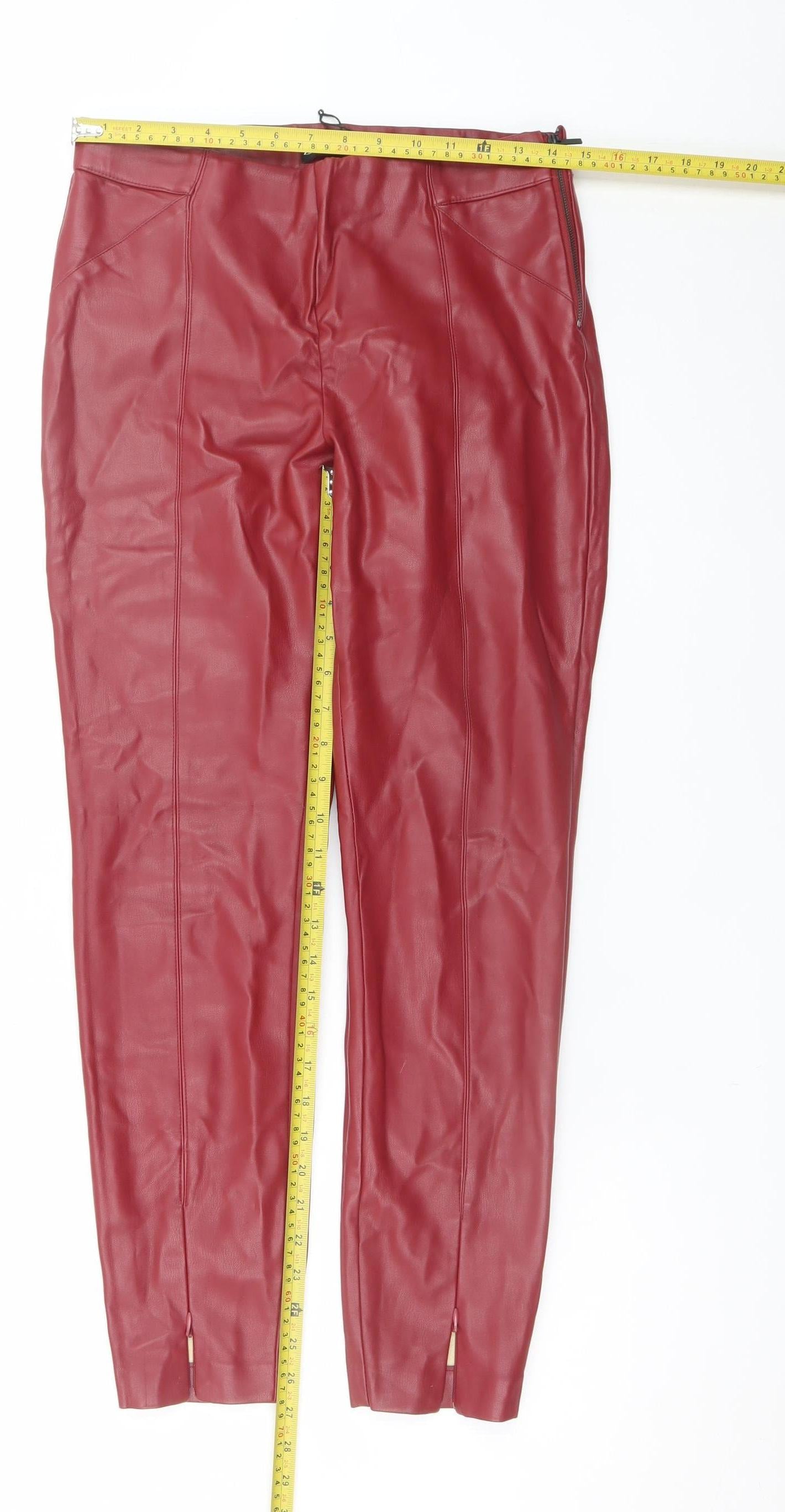 Zara Women Red Faux Leather Skinny Leggings L