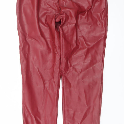 Zara Women Red Faux Leather Skinny Leggings L