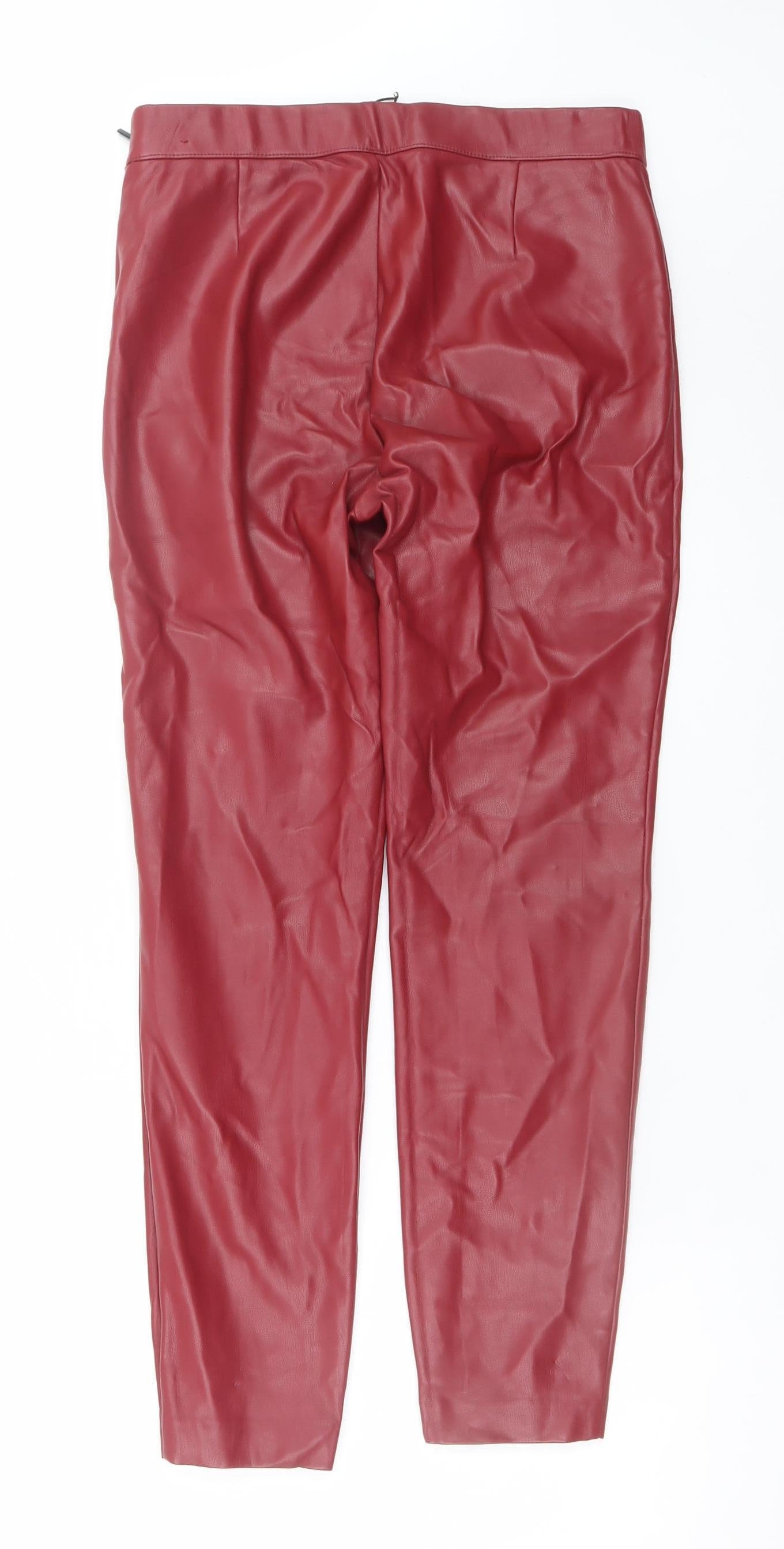 Zara Women Red Faux Leather Skinny Leggings L