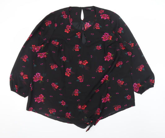 Yours Women’s Black Floral Tunic Blouse Size 24 Long Sleeve Polyester