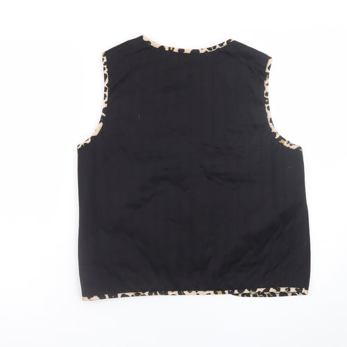 Gallery Women's Black Leopard Trim Sleeveless Tie Blouse Size S