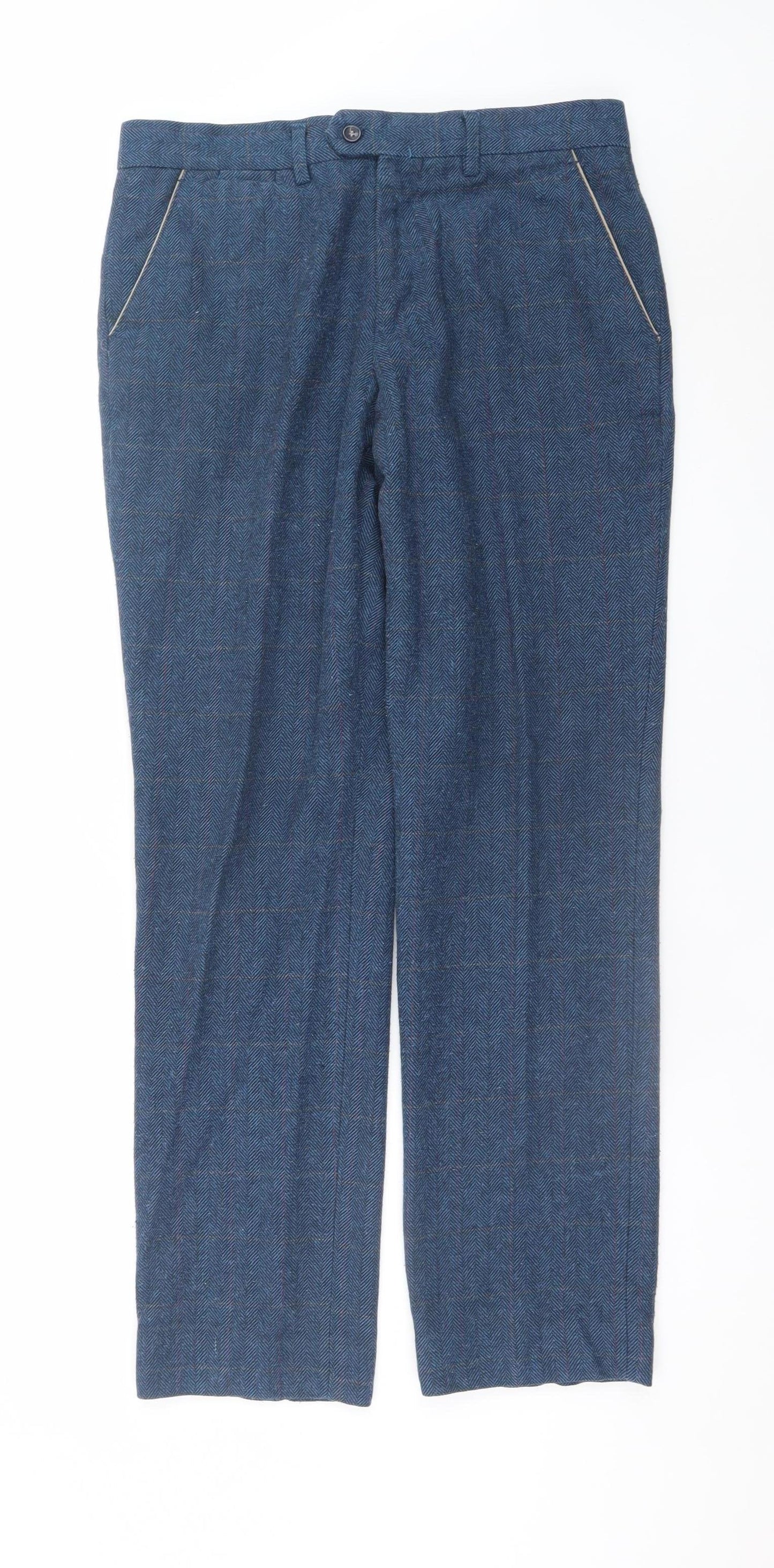 Marc Darcy Men's Blue Herringbone Dress Trousers 32R