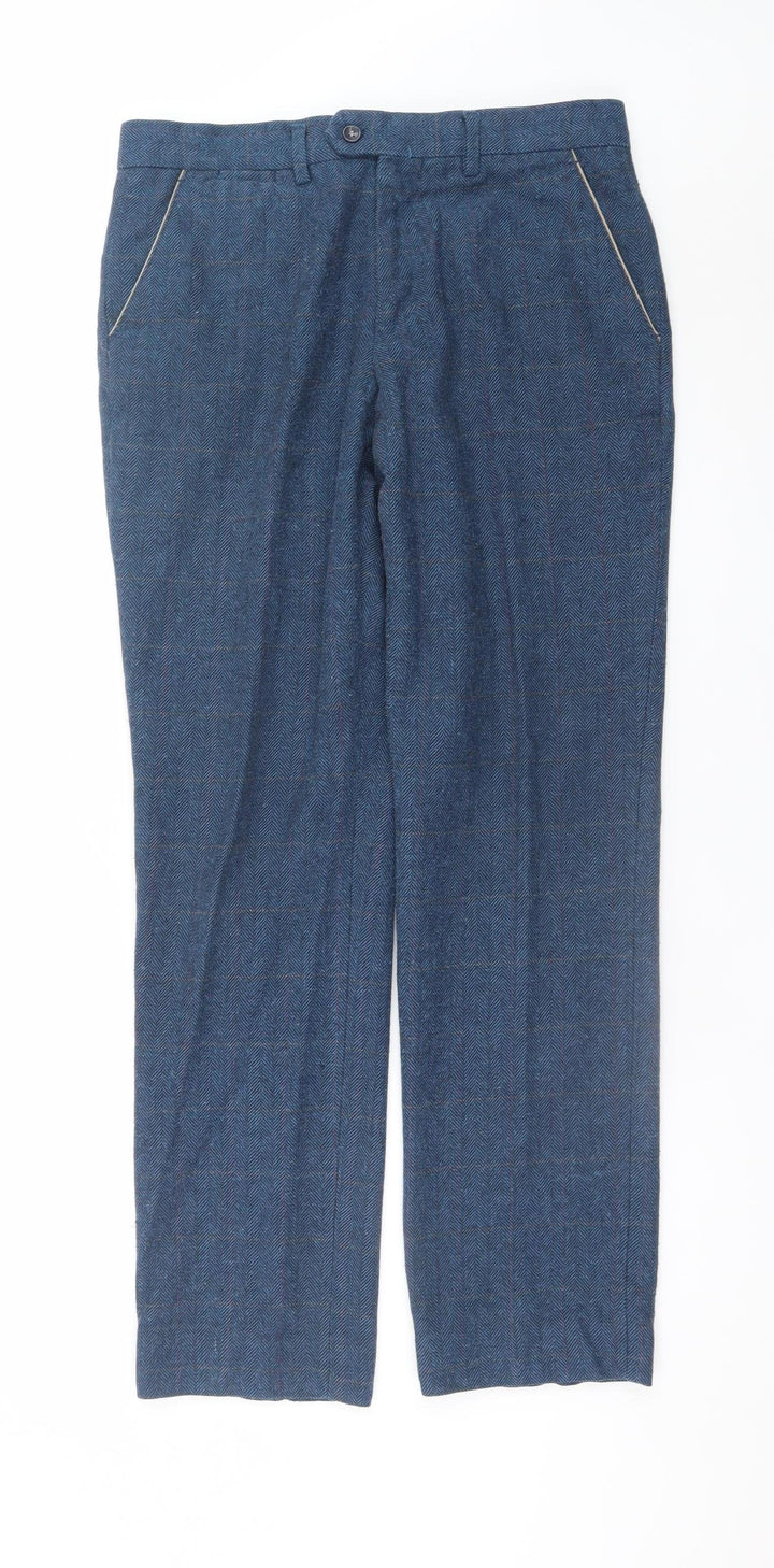 Marc Darcy Men's Blue Herringbone Dress Trousers 32R