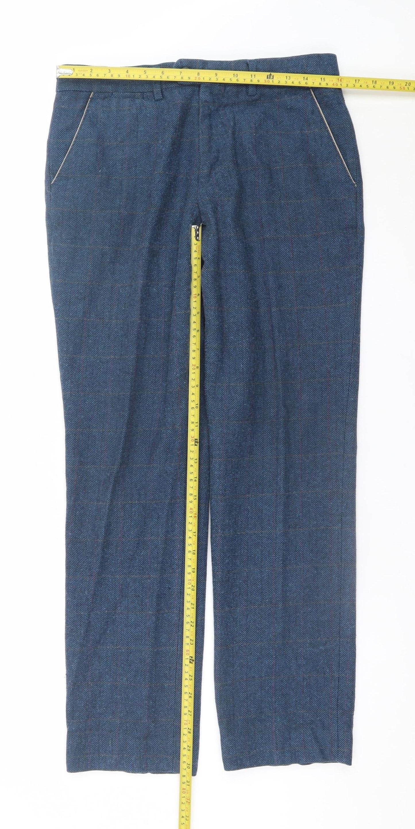 Marc Darcy Men's Blue Herringbone Dress Trousers 32R