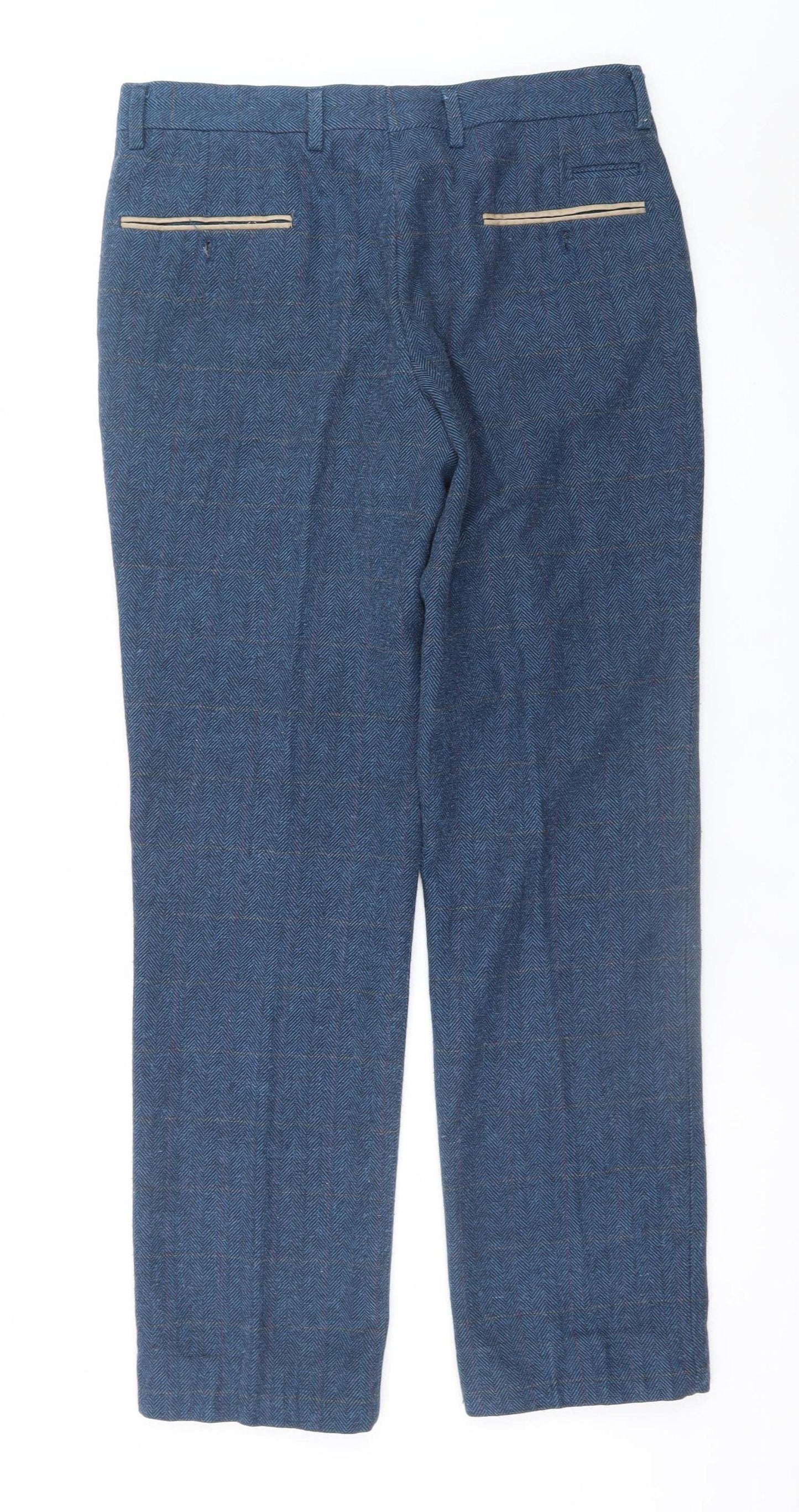 Marc Darcy Men's Blue Herringbone Dress Trousers 32R