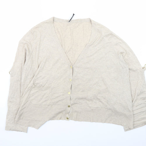 Marks and Spencer Women Beige V-Neck Button Cardigan Size 14