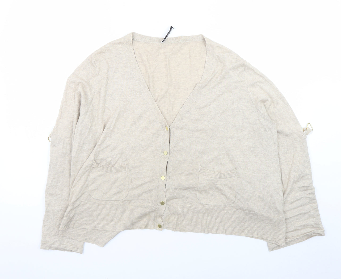 Marks and Spencer Women Beige V-Neck Button Cardigan Size 14