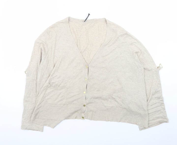 Marks and Spencer Women Beige V-Neck Button Cardigan Size 14