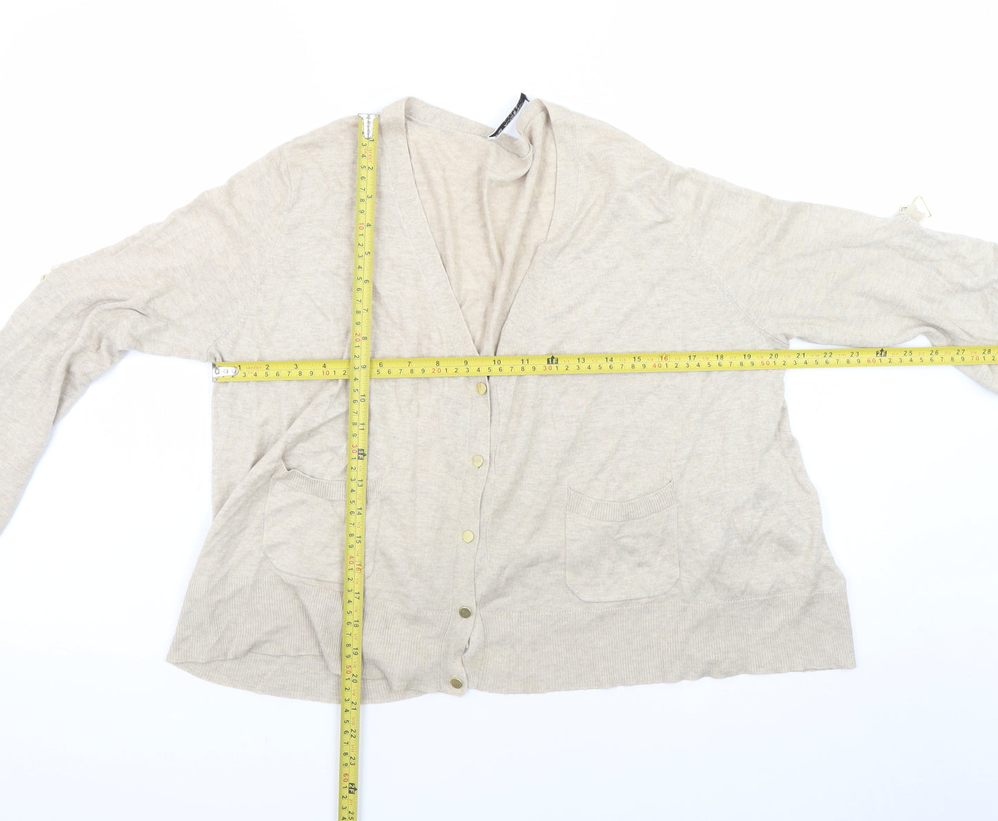 Marks and Spencer Women Beige V-Neck Button Cardigan Size 14