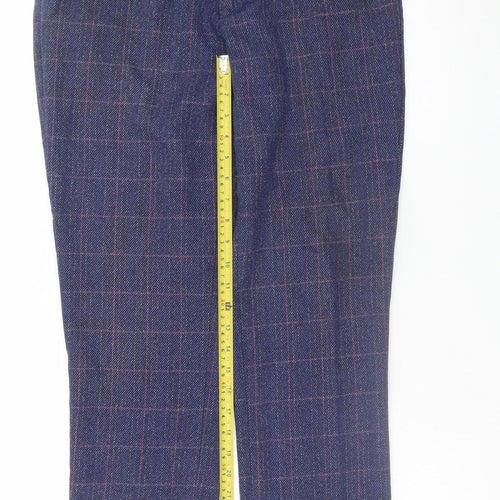 Marc Darcy Men's Blue Checked Wool Blend Dress Trousers 38/32