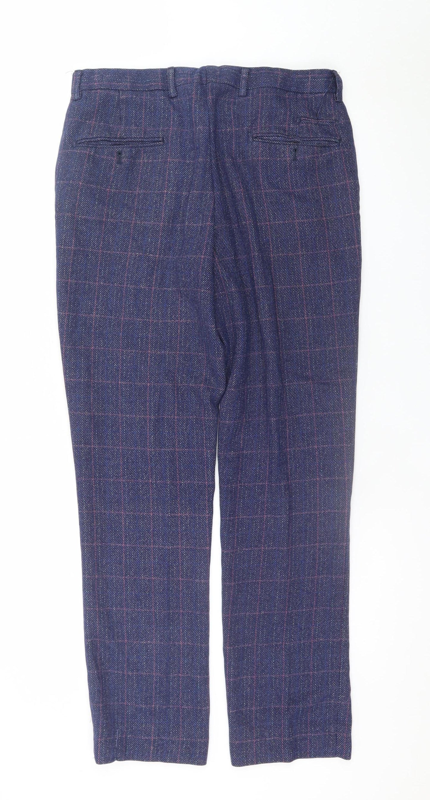 Marc Darcy Men's Blue Checked Wool Blend Dress Trousers 38/32